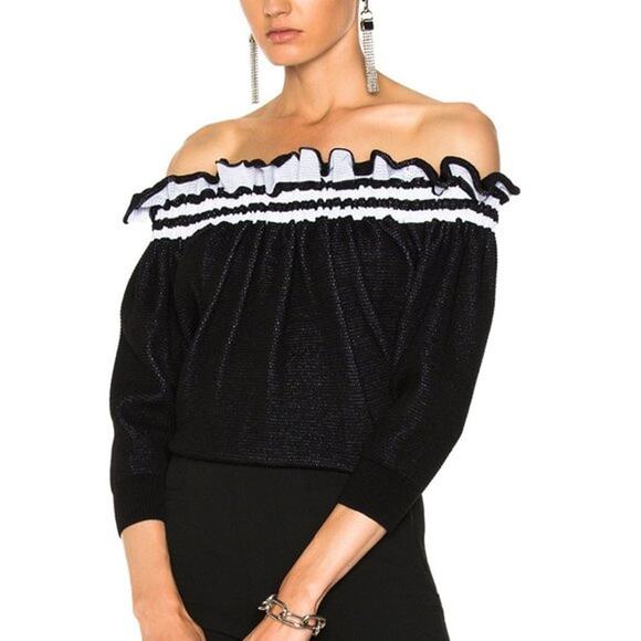 3.1 Phillip Lim Stretch Off The Shoulder Cream Ruffle Top - Picture 8 of 8